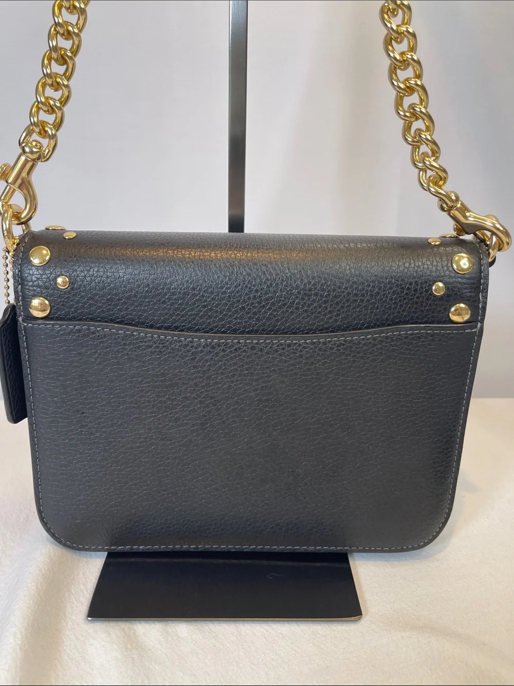 Coach M2481-CAK01 Quinn Bag With Rivets Black Pebbled Leather Chain Crossbody